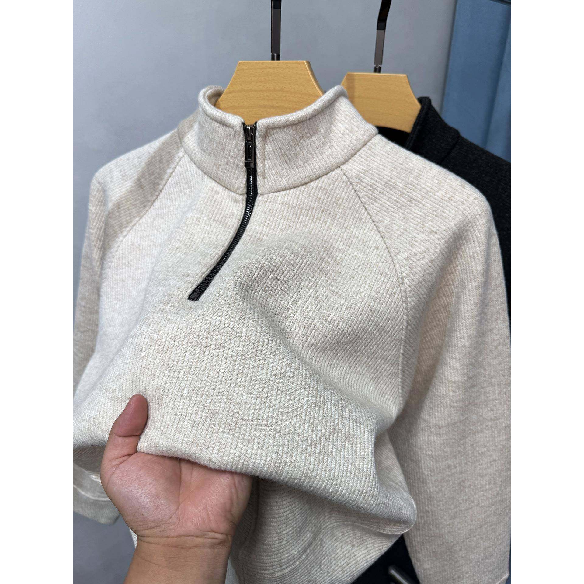 MAROLIO~半拉炼卫衣男加绒加厚立领毛衣秋冬季宽松保暖针织打底衫