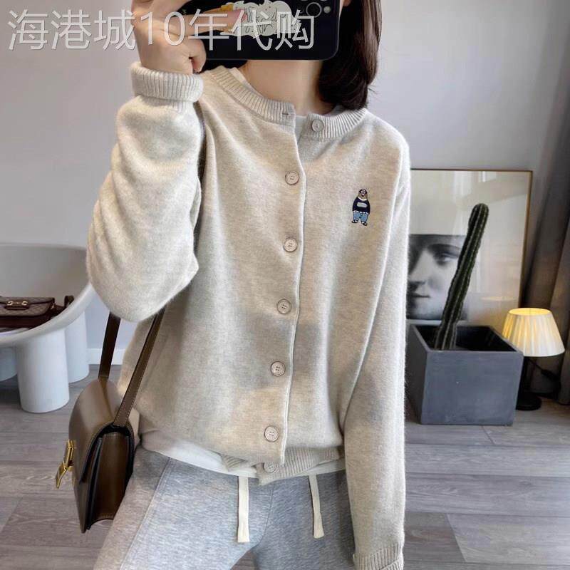 潮牌小熊刺绣针织开衫毛衣女2025年秋冬季新款单排扣圆领短款外套