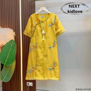 宽松遮肉休闲裙 香港胖妹妹圆领刺绣蝴蝶洋装 大尺码 女装 简约新中式