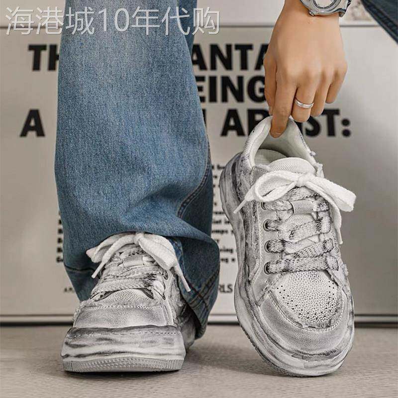 【高品质】做旧脏脏鞋男原创设计毛边溶解鞋厚底增高复古休闲板鞋