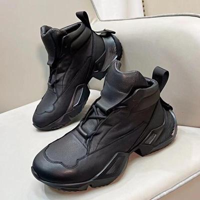 韩国专柜秋冬款高帮运动鞋头层牛皮厚底增高加绒保暖休闲老爹鞋男