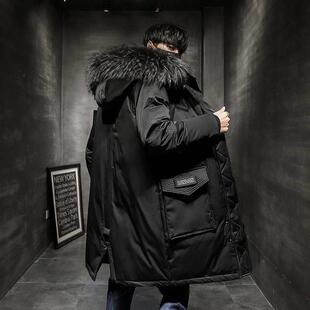 高端羽绒服男中长款冬季新款工装大毛领派克服加厚白鸭绒外套高端