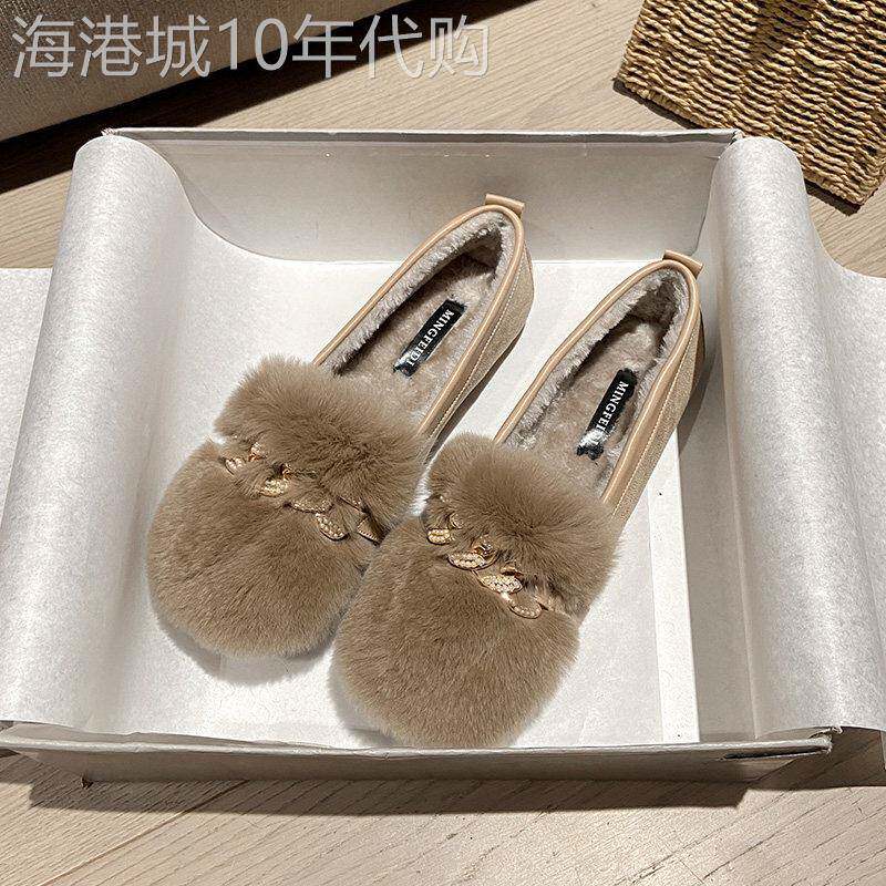 毛毛鞋女冬外穿加绒2025新款厚底皮毛一体保暖棉鞋秋冬网红豆豆鞋