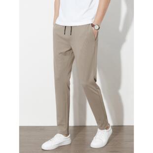 夏季冰丝男裤子抗皱四面弹松紧腰薄款男士长裤小脚运动休闲裤大码