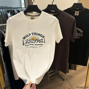 圓領(lǐng)寬松薄款 短袖 休閑款 男款 潮 100%純棉T恤男水洗印花夏季 美式