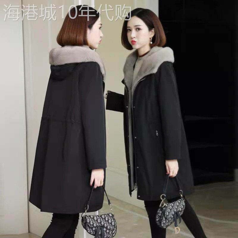 派克服外套女秋冬2025年新款宽松大码中长款加绒加厚连帽棉衣棉服