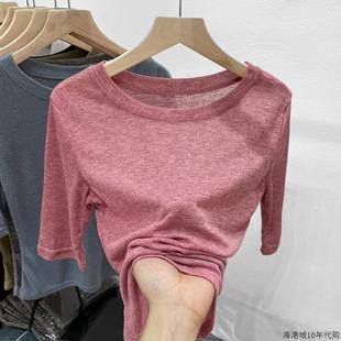 修身 高档轻奢半袖 中袖 T恤女夏季 微透面膜螺纹天丝棉上衣 百搭时尚