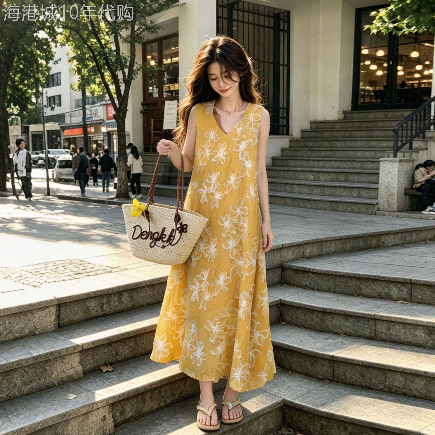 洋装夏女2026新款波西米亚度假风花朵刺绣宽松松弛法式气质长裙