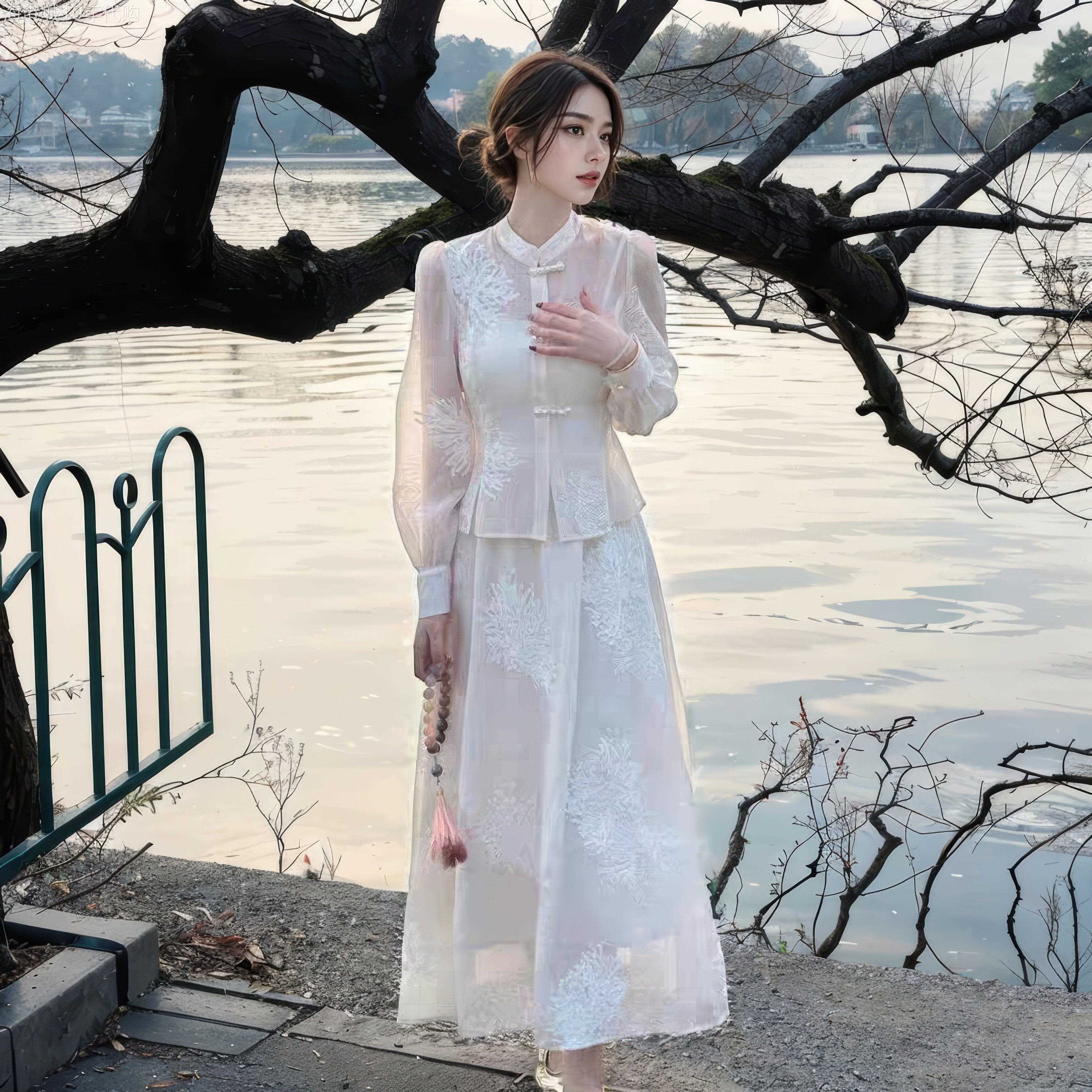 新中式国风套装连衣裙女春新款改良汉服防晒上衣吊带半身裙三件套
