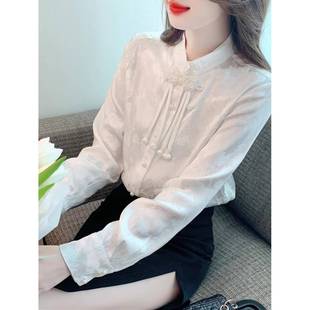 初春新中式国风覆古盘扣钉珠立领衬衫马面裙上衣搭配秋冬加绒衬衣