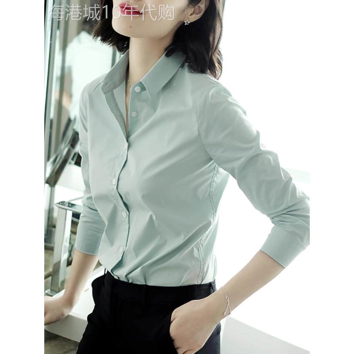 春秋新款女士衬衫长袖纯色职业工作服修身通勤衬衣上衣气质正装夏