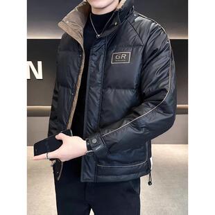 男士羽绒服冬季新款潮牌帅气拼色立领高端加厚保暖白鸭绒冬装外套