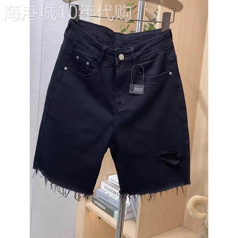 黑色牛仔短裤女2026新款夏季薄款a字高腰显瘦休闲裤破洞五分裤女