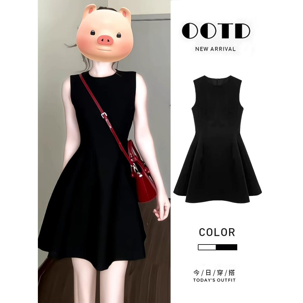 法式代购黑色连衣裙女小个子2025夏季新款无袖背心气质A字短裙子