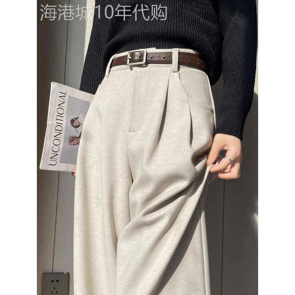 加绒毛呢西装裤女春秋2025新款窄版阔腿裤宽松高腰直筒山本拖地裤