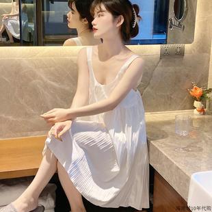 纯欲真丝甜美吊带睡裙薄款 维多控白色睡衣女夏天中长款 宽松家居服