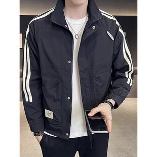 潮牌1818加绒外套男士秋季潮流新款立领条纹痞帅休闲男装衣服夹克