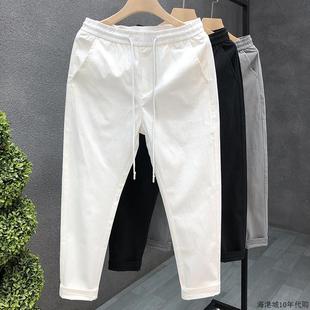 薄款 修身 男生ins潮百搭褲 休閑褲 子高級(jí)感男士 香港痞帥白色九分褲