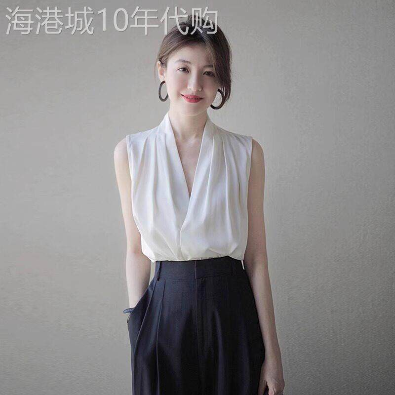 白色醋酸缎面无袖衬衫女夏季2025新款法式气质修身v领背心吊带潮