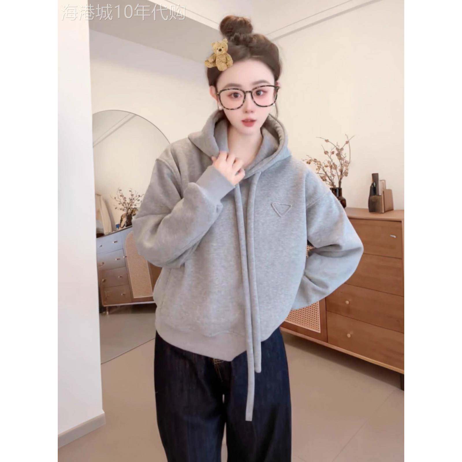 连帽卫衣女士秋冬加绒2025新款宽松慵懒风时尚洋气小个子外套上衣