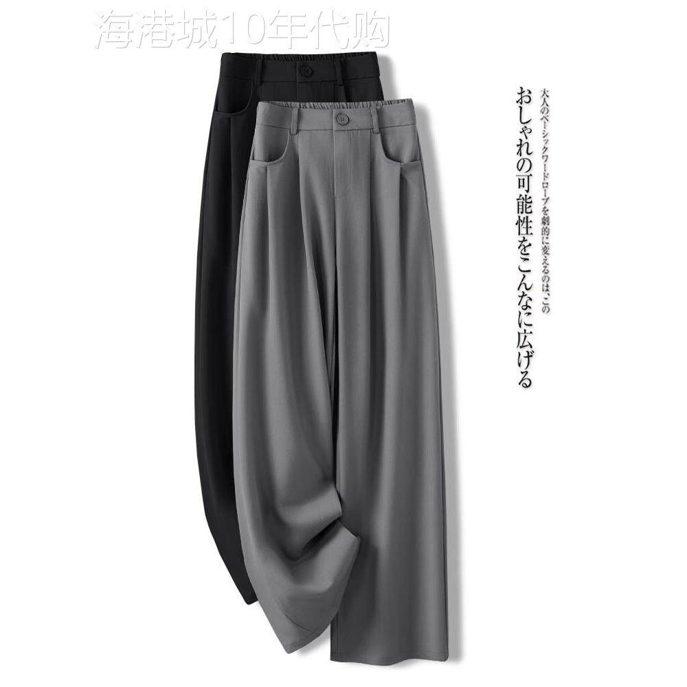 醋酸西装阔腿裤女春夏2026新款高个子拖地裤高级感窄版灰色直筒裤
