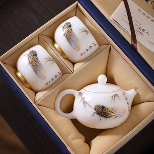 郭志保大师素烧羊脂玉瓷一鸣惊人一壶两杯高端功夫茶具套装代