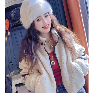 韩版ins米杏色水晶超柔加厚秋冬甜酷毛外套短款时髦保暖减龄毛绒