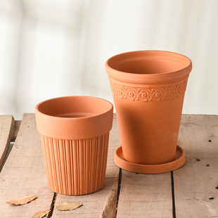红陶雾化高花盆浮雕陶土陶瓷盆粗陶高筒陶盆瘦高细兰花海棠三角梅