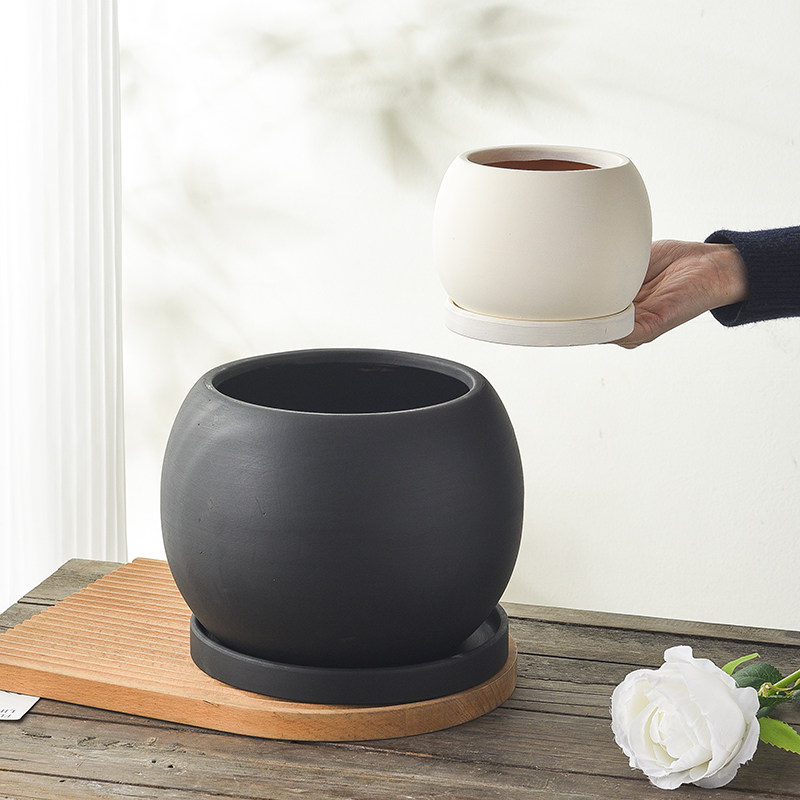 简约轻奢高级奶油风透气素烧陶土圆形陶瓷花盆圆球形客厅阳台花盆,鲜花速递/花卉仿真/绿植园艺,花盆,淘宝优惠券,粉丝福利购,淘宝优惠卷