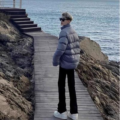 vibe裤子纯黑色高腰弯刀牛仔裤男款显腿长美式高街修身直筒微喇裤