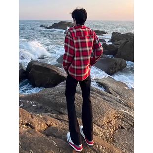 黑色柳叶弯刀微喇牛仔裤男款高街vibe窄版裤子修身显高显瘦微喇裤