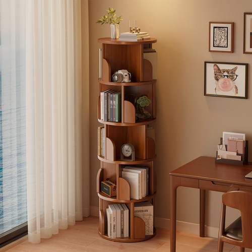 客厅落地书架旋转置物架多层收纳架卧室一体靠墙家用展示陈列架子