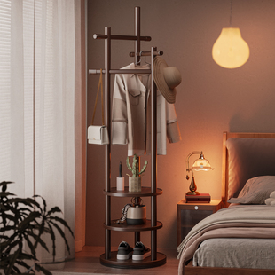 实木旋转挂衣架落地卧室简易中古衣帽架家用客厅多功能收纳置物架
