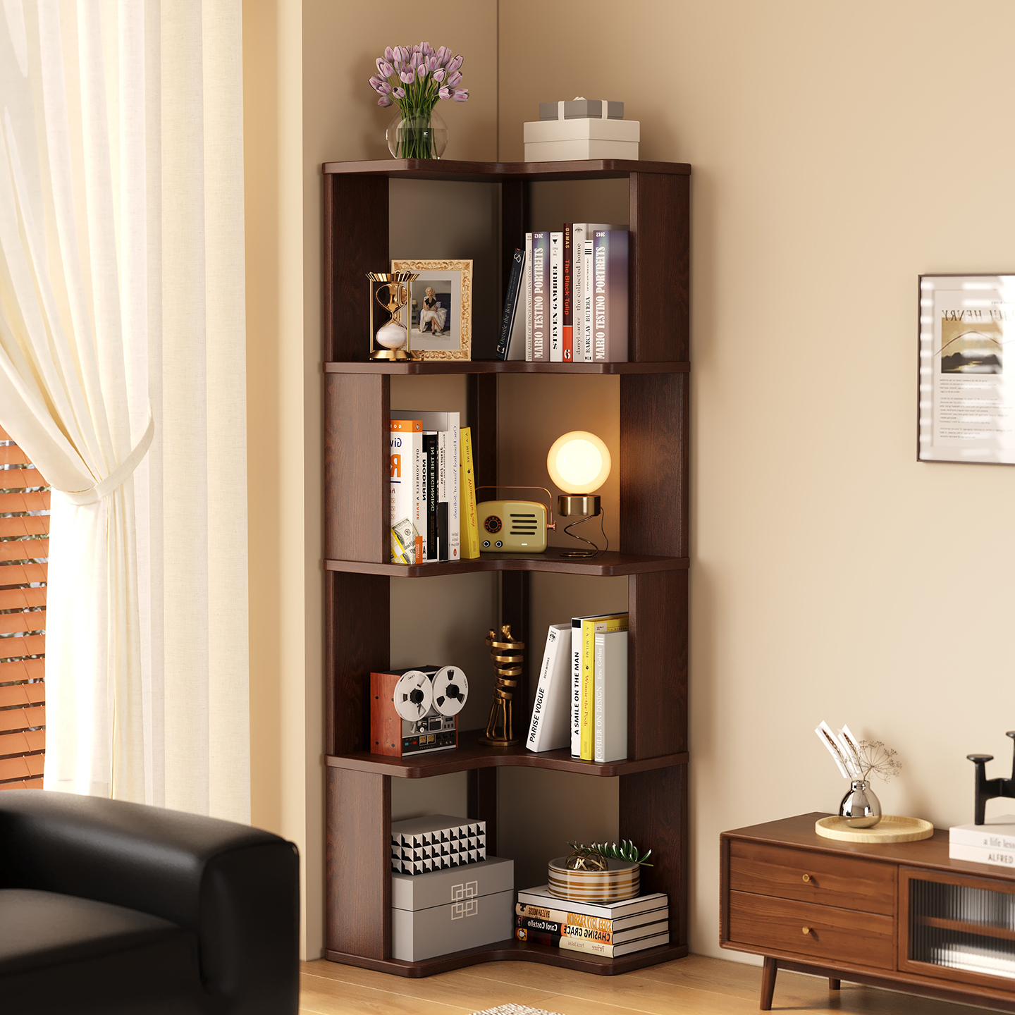 实木转角书架多层落地置物架不占空间儿童书架家用客厅拐角储物柜