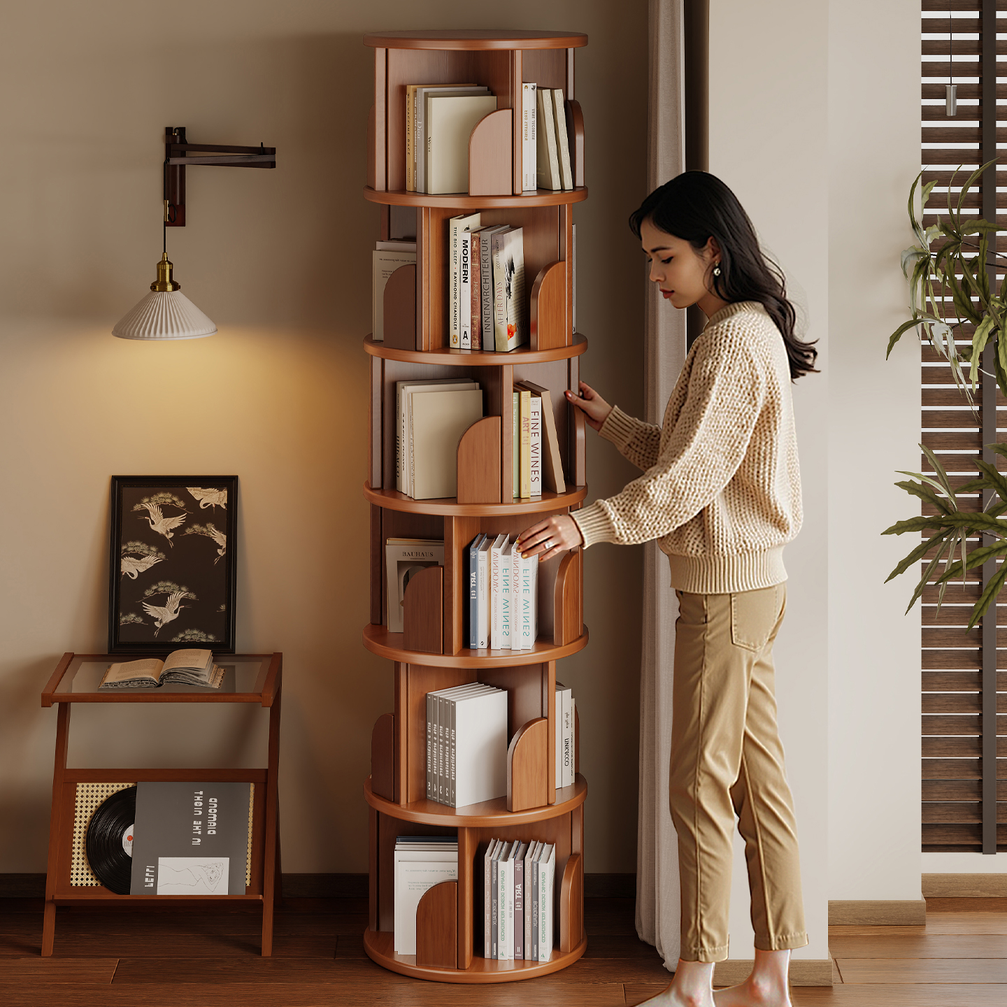 书架落地置物架客厅多层靠墙收纳架不占空间旋转简易家用儿童书柜