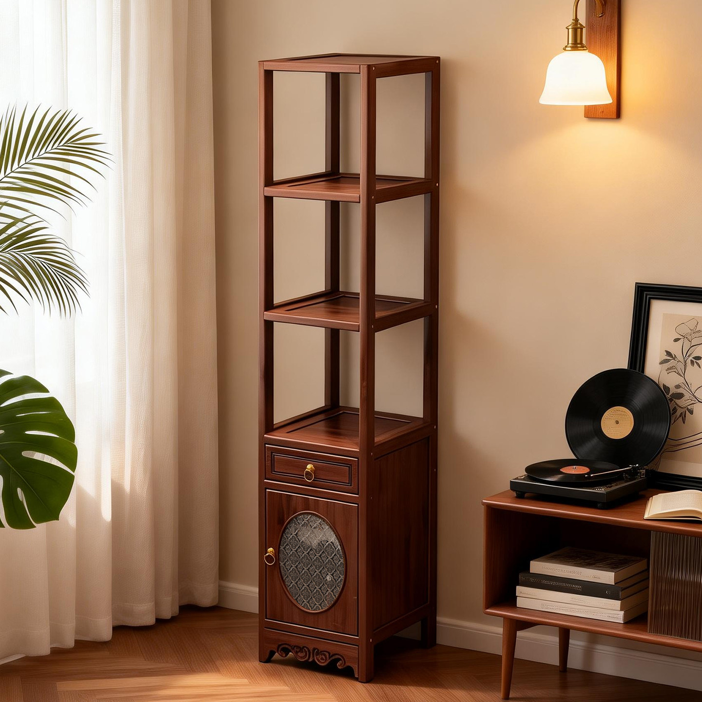 茶室架子阳台客厅茶叶置物架实木茶架展示复古摆放架新中式博古架