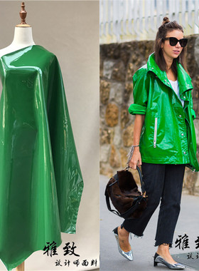 亮面皮革 亮皮针织高弹力PU仿皮料 高端绿色镜面漆皮革布料面料