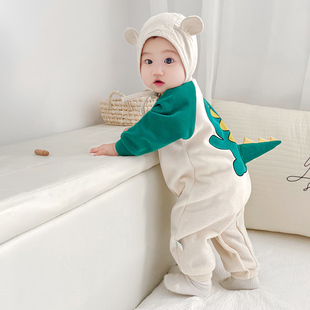 薄款 恐龙长袖 连体衣宝宝新生儿哈衣春秋爬服 新款 婴儿超萌衣服春季