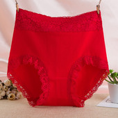 中腰女士全棉裆透气三角短裤 本命年大红色纯棉高腰内裤 女大码 属蛇