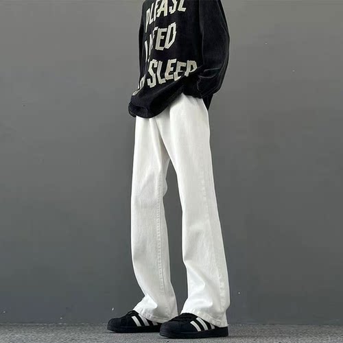 水洗废土风做旧垂感纽扣拉链中腰直筒微喇牛仔裤