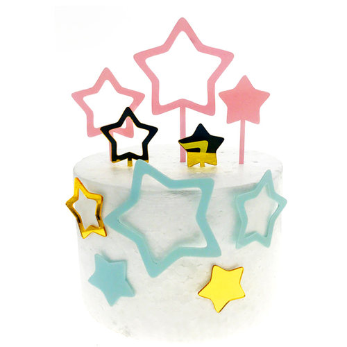 亚克力拼色五角星蛋糕装饰插牌套装 星星镂空生日烘焙插件 无棒 - 封面