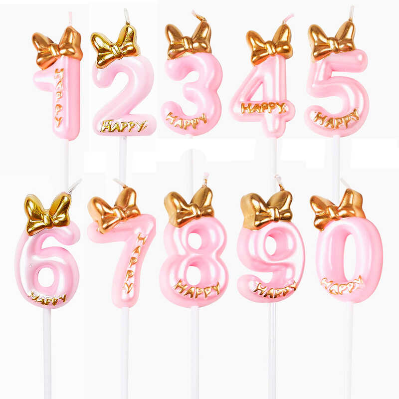粉色数字生日蜡烛金色蝴蝶结插件