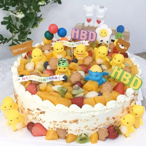 网红可爱森系奶龙儿童生日蛋糕装饰摆件周岁笑脸插件黄色恐龙