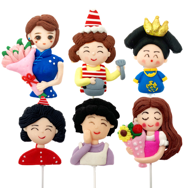 软陶白色围裙妈妈蛋糕装饰摆件 母亲节卡通插牌插件 烘焙装扮用品