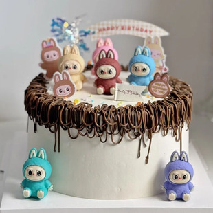 软胶坐姿布布儿童生日蛋糕装饰摆件烘焙装扮公仔网红卡通兔子摆设