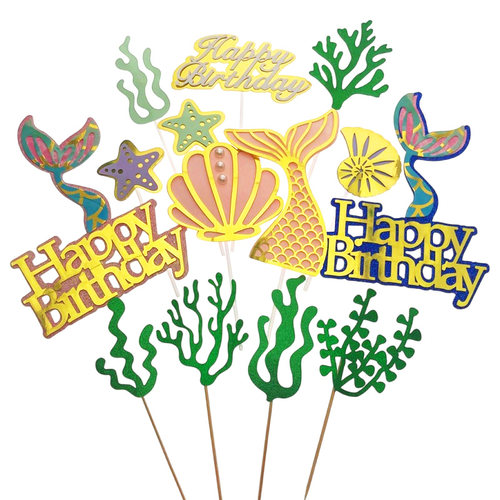 美人鱼海底生日快乐蛋糕插牌插件