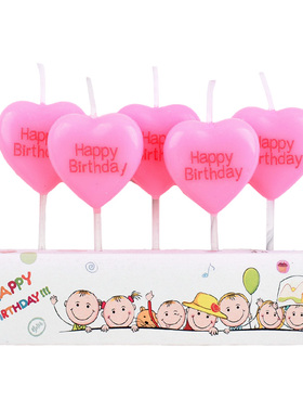 粉红色爱心生日蜡烛 happy birthday蛋糕装饰插件 派对甜品台布置