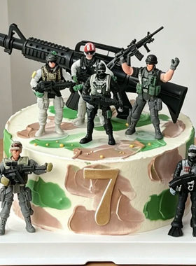 士兵坦克战机模型三角洲主题蛋糕装饰摆件儿童生日烘焙装扮兵哥哥