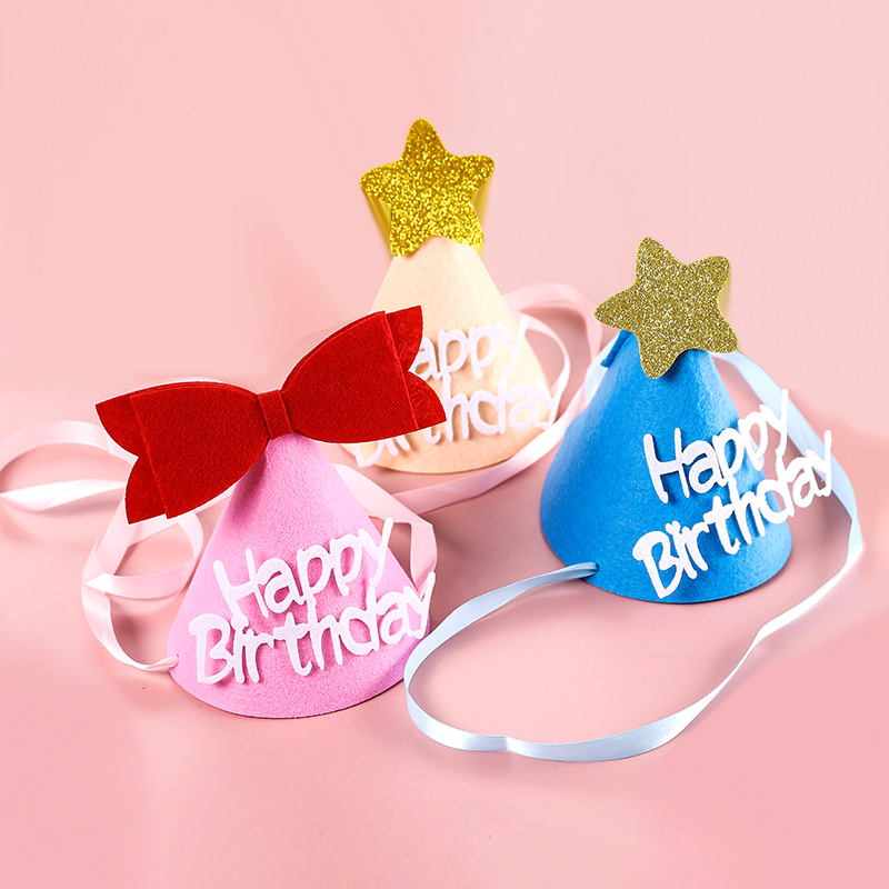 韩国INS毛毡星星蝴蝶结生日帽