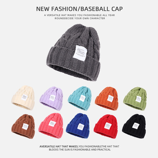 帽子女秋冬季百搭糖果色保暖护耳大头围宽松显脸小冷帽针织毛线帽